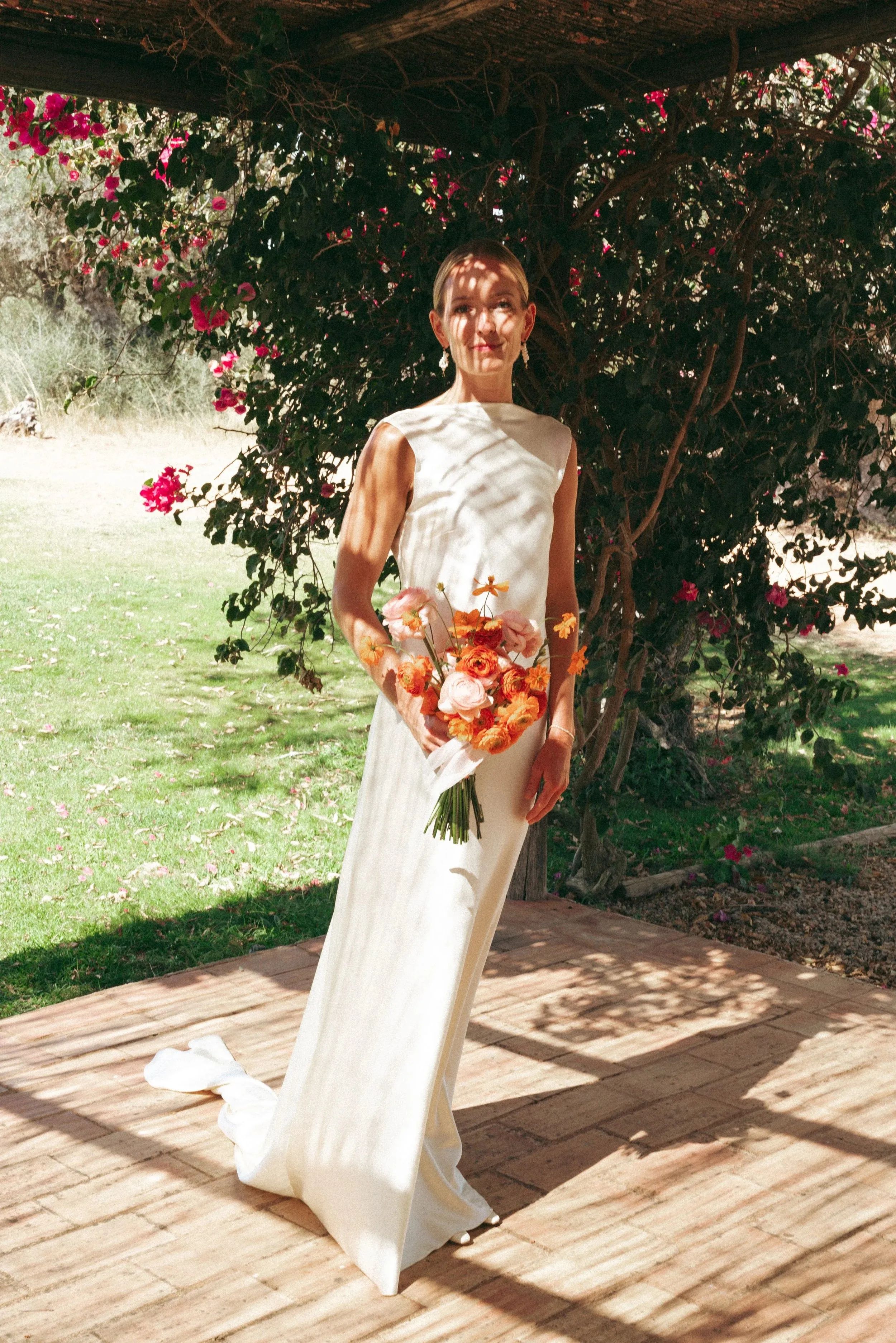 Lindsey under the bougainvillea