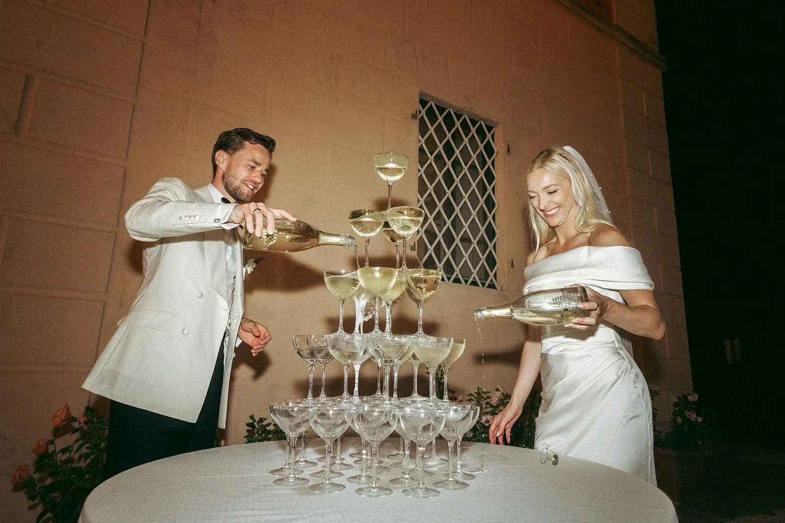 Pouring the champagne tower