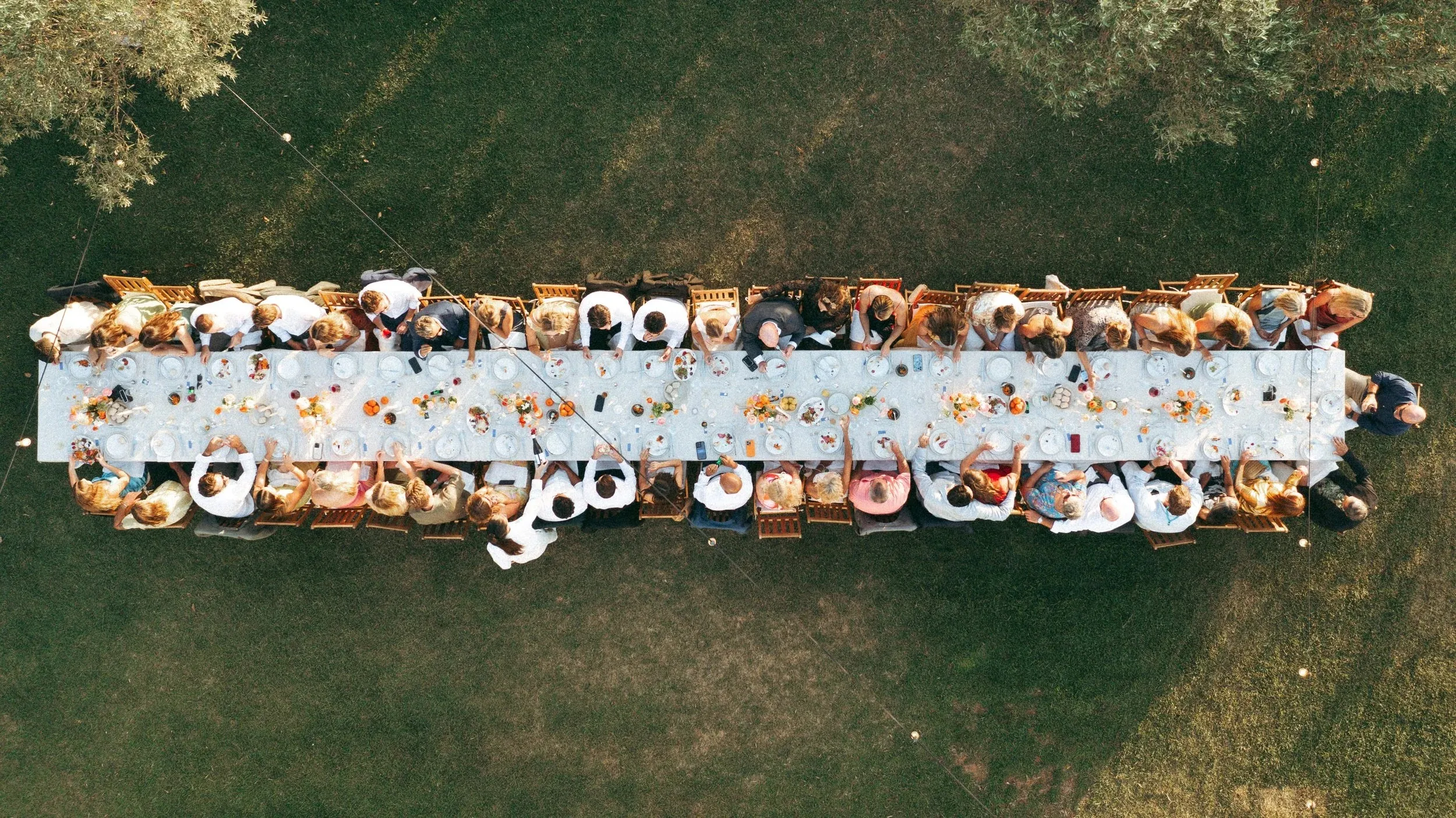 The long dinner table from above